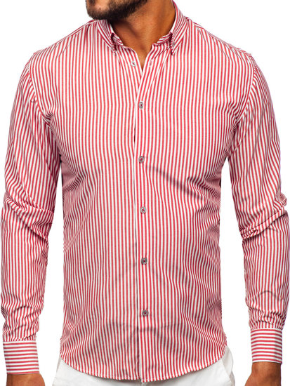 Camisa de rayas de manga larga para hombre coral Bolf 22731