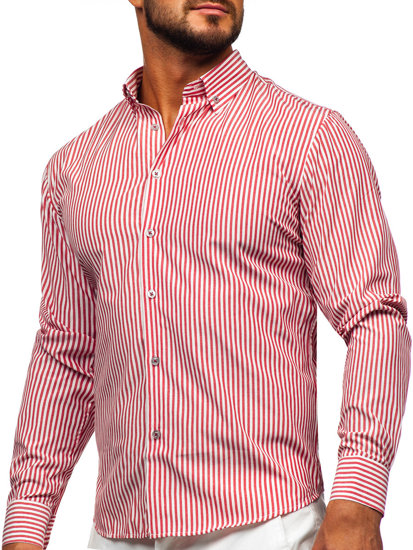 Camisa de rayas de manga larga para hombre coral Bolf 22731