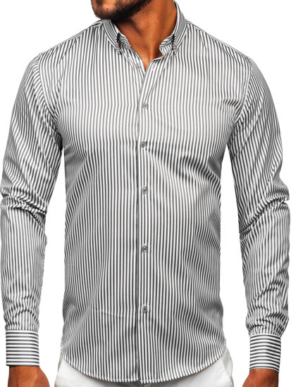 Camisa de rayas de manga larga para hombre grafito Bolf 22731