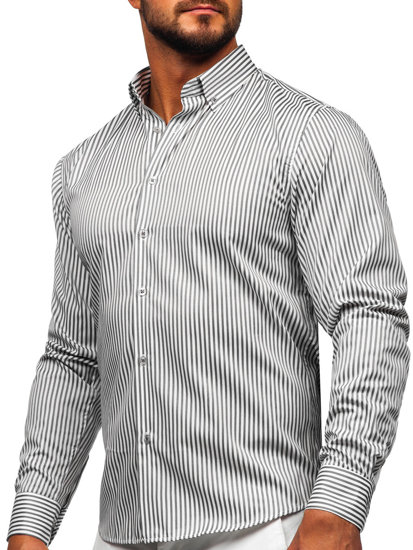 Camisa de rayas de manga larga para hombre gris Bolf 22731