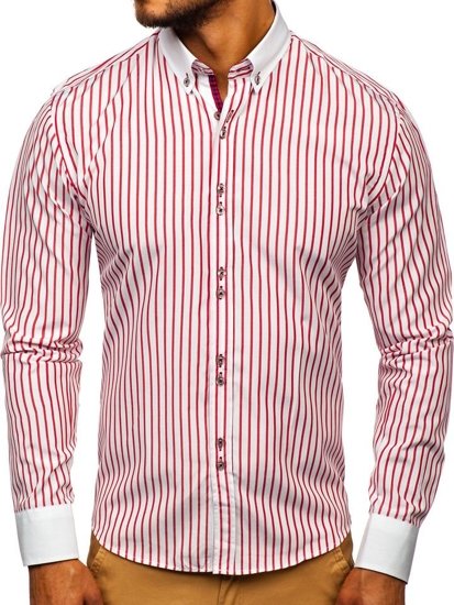 Camisa de rayas de manga larga para hombre roja Bolf 9713