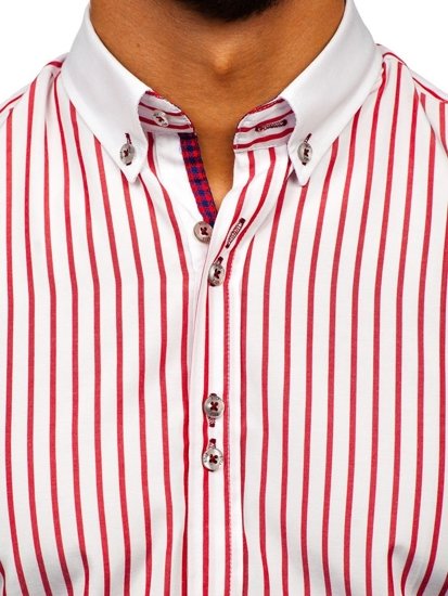 Camisa de rayas de manga larga para hombre roja Bolf 9713