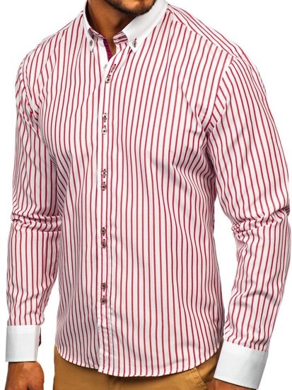 Camisa de rayas de manga larga para hombre roja Bolf 9713