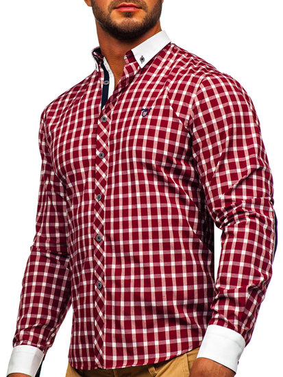 Camisa elegante a cuadros de manga larga para hombre burdeos Bolf 5737-1