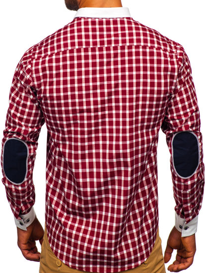 Camisa elegante a cuadros de manga larga para hombre burdeos Bolf 5737-1