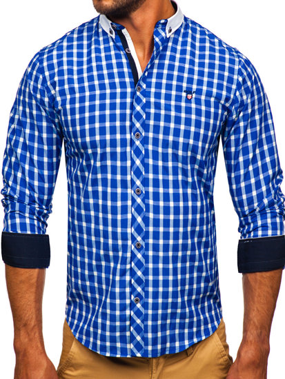 Camisa elegante a cuadros de manga larga para hombre cobalto Bolf 5737-1