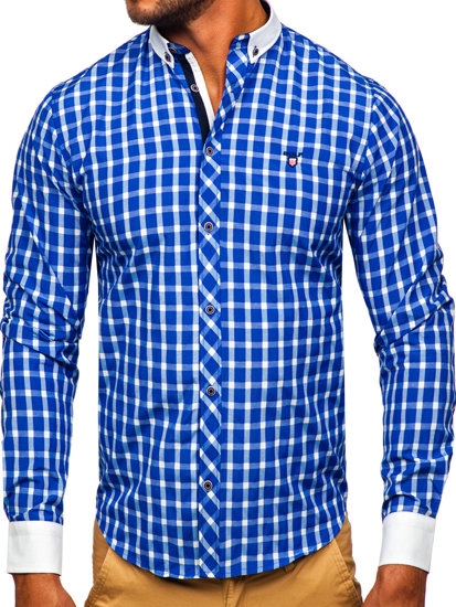 Camisa elegante a cuadros de manga larga para hombre cobalto Bolf 5737-1