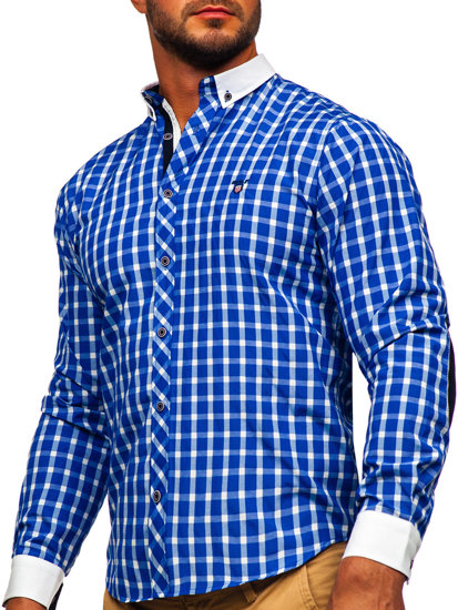 Camisa elegante a cuadros de manga larga para hombre cobalto Bolf 5737-1