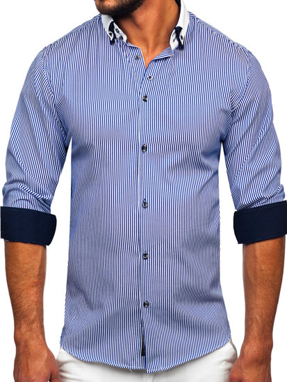 Camisa elegante a manga larga para hombre color azul Bolf 0909