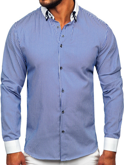 Camisa elegante a manga larga para hombre color azul Bolf 0909