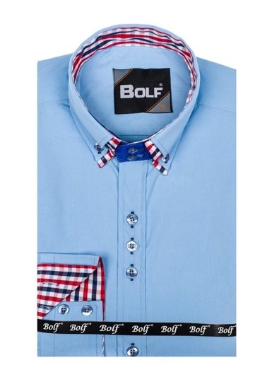 Camisa elegante a manga larga para hombre color azul celeste Bolf 0926