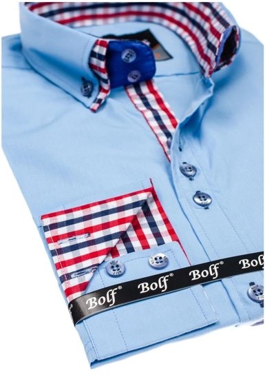 Camisa elegante a manga larga para hombre color azul celeste Bolf 0926