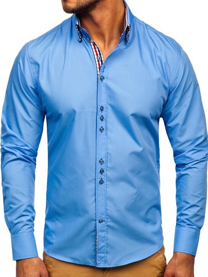 Camisa elegante a manga larga para hombre color azul celeste Bolf 0926