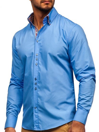 Camisa elegante a manga larga para hombre color azul celeste Bolf 0926