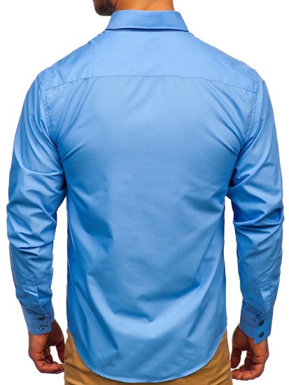 Camisa elegante a manga larga para hombre color azul celeste Bolf 0926