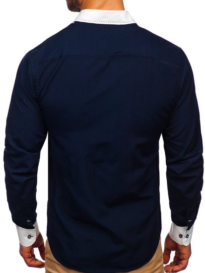 Camisa elegante a manga larga para hombre color azul oscuro Bolf 6882