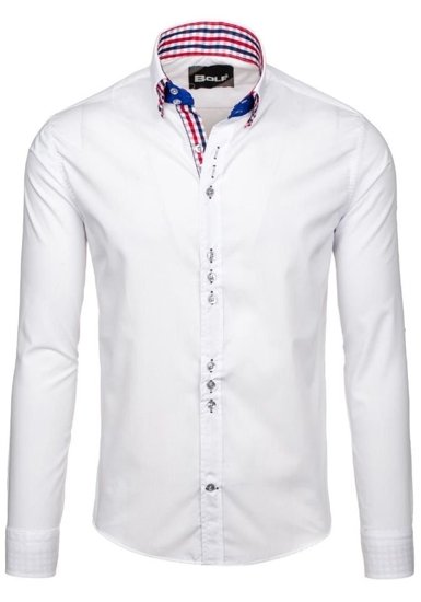 Camisa elegante a manga larga para hombre color blanco Bolf 0926