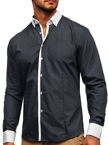 Camisa elegante a manga larga para hombre color grafito Bolf 2782