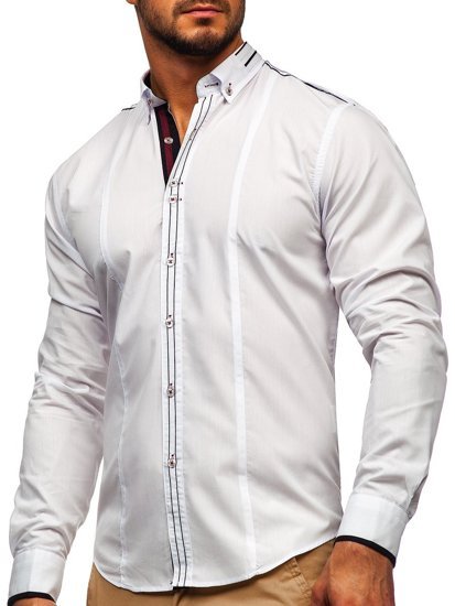 Camisa elegante con manga larga para hombre blanca Bolf 4707