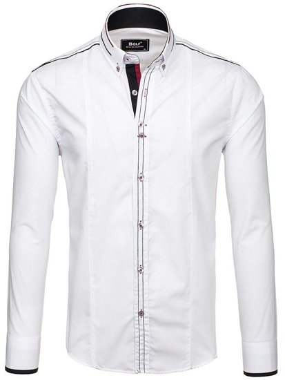 Camisa elegante con manga larga para hombre blanca Bolf 4707