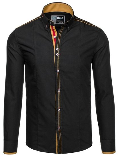 Camisa elegante con manga larga para hombre negra Bolf 4707