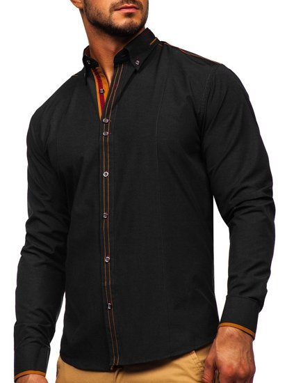 Camisa elegante con manga larga para hombre negra Bolf 4707