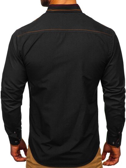 Camisa elegante con manga larga para hombre negra Bolf 4707