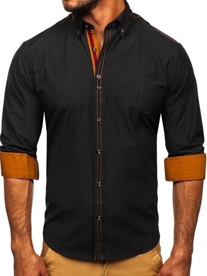 Camisa elegante con manga larga para hombre negra Bolf 4707