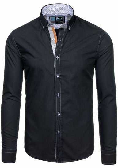 Camisa elegante con manga larga para hombre negra Bolf 5777