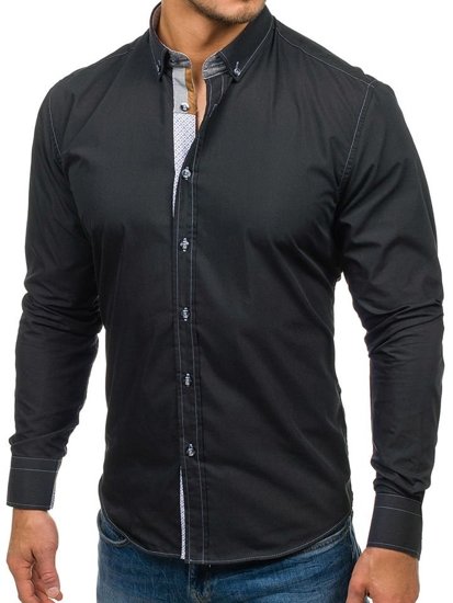 Camisa elegante con manga larga para hombre negra Bolf 5777