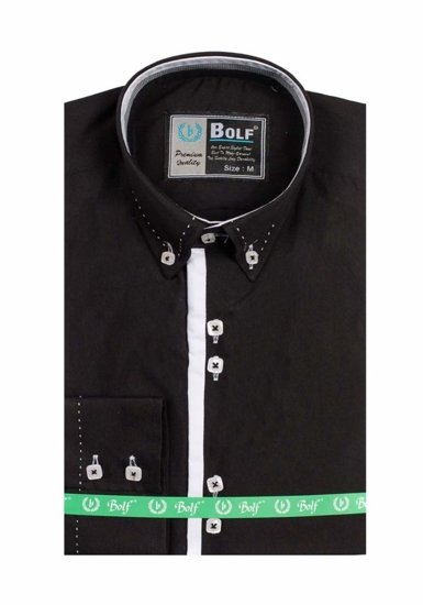 Camisa elegante con manga larga para hombre negra Bolf 5814