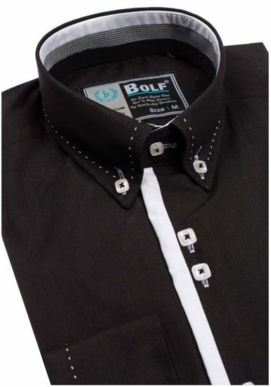 Camisa elegante con manga larga para hombre negra Bolf 5814