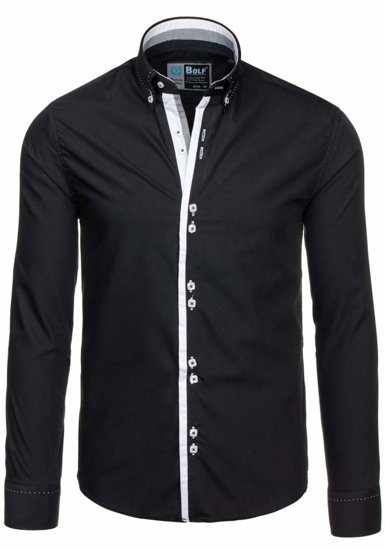 Camisa elegante con manga larga para hombre negra Bolf 5814