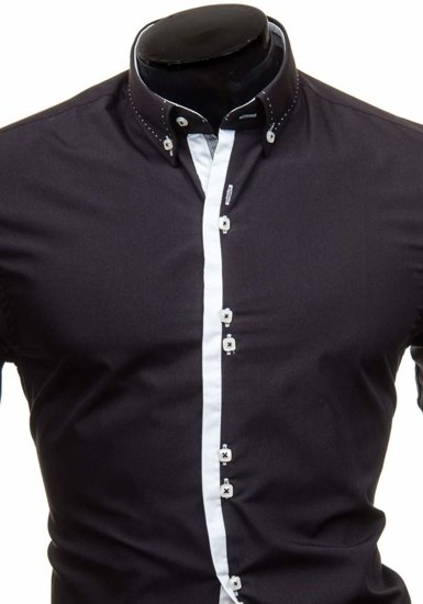 Camisa elegante con manga larga para hombre negra Bolf 5814