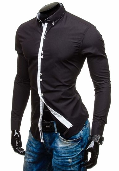 Camisa elegante con manga larga para hombre negra Bolf 5814