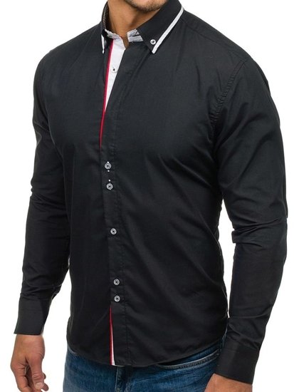 Camisa elegante con manga larga para hombre negra Bolf 6857