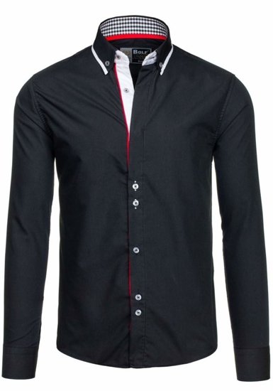 Camisa elegante con manga larga para hombre negra Bolf 6857