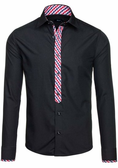 Camisa elegante con manga larga para hombre negra Bolf 6867