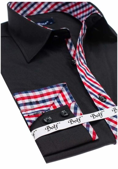 Camisa elegante con manga larga para hombre negra Bolf 6867