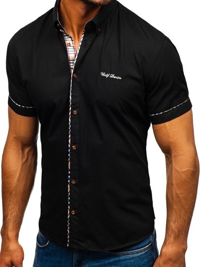 Camisa elegante con mangas cortas para hombre negra Bolf 5509-1