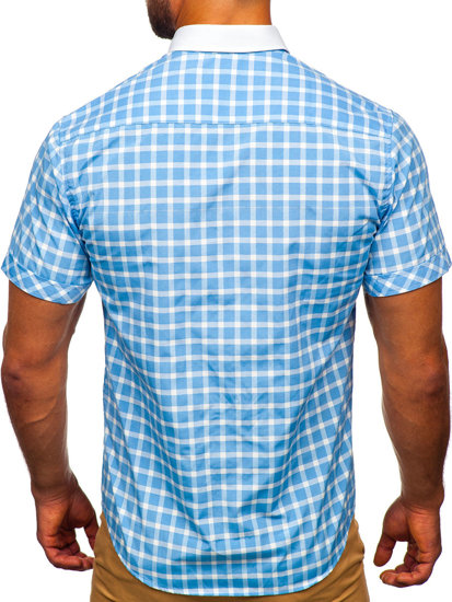 Camisa elegante de cuadros para hombre con manga corta azul Bolf 5531