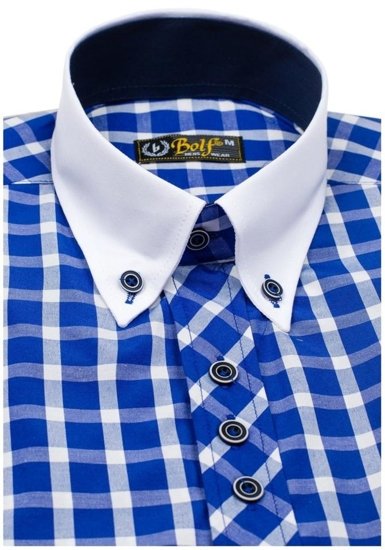 Camisa elegante de cuadros para hombre con manga corta azul aciano Bolf 5531