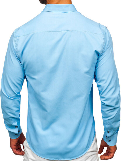 Camisa elegante de hombre azul de manga larga Bolf 24701