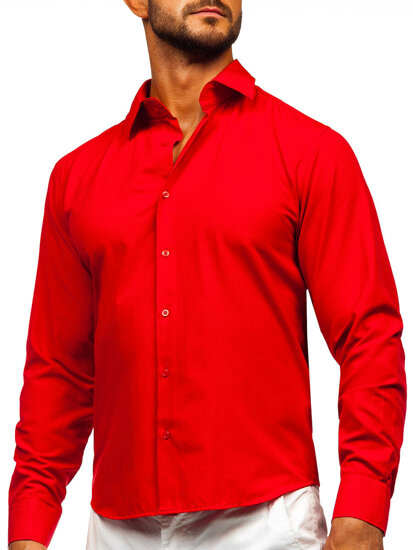 Camisa elegante de hombre de manga larga roja Bolf 24740