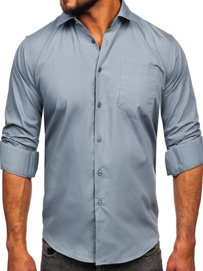 Camisa elegante de maga larga para hombre antracita Bolf M14