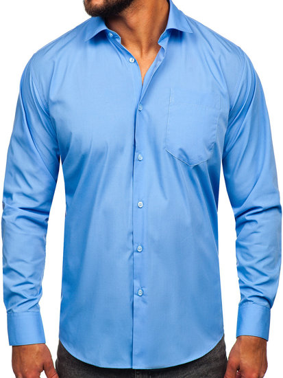 Camisa elegante de maga larga para hombre azul Bolf M14