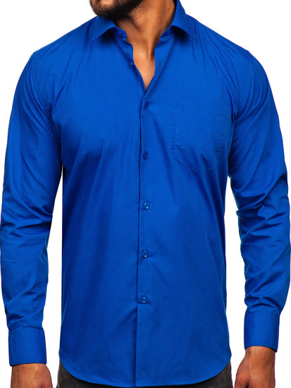 Camisa elegante de maga larga para hombre azul medio Bolf M14