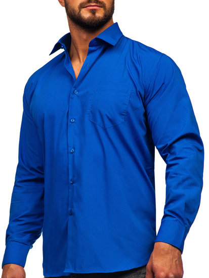 Camisa elegante de maga larga para hombre azul medio Bolf M14