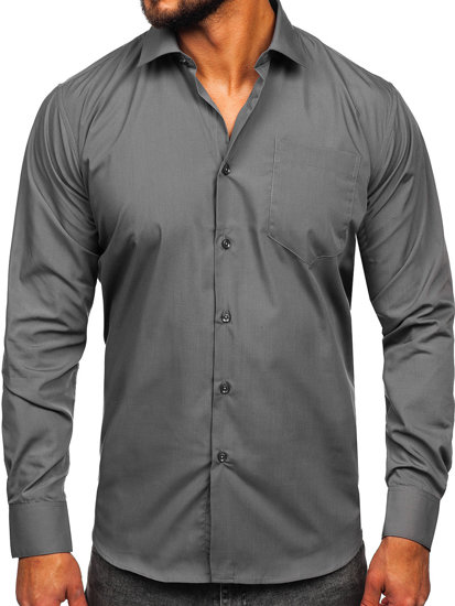 Camisa elegante de maga larga para hombre grafito Bolf M14