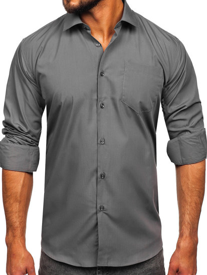 Camisa elegante de maga larga para hombre grafito Bolf M14